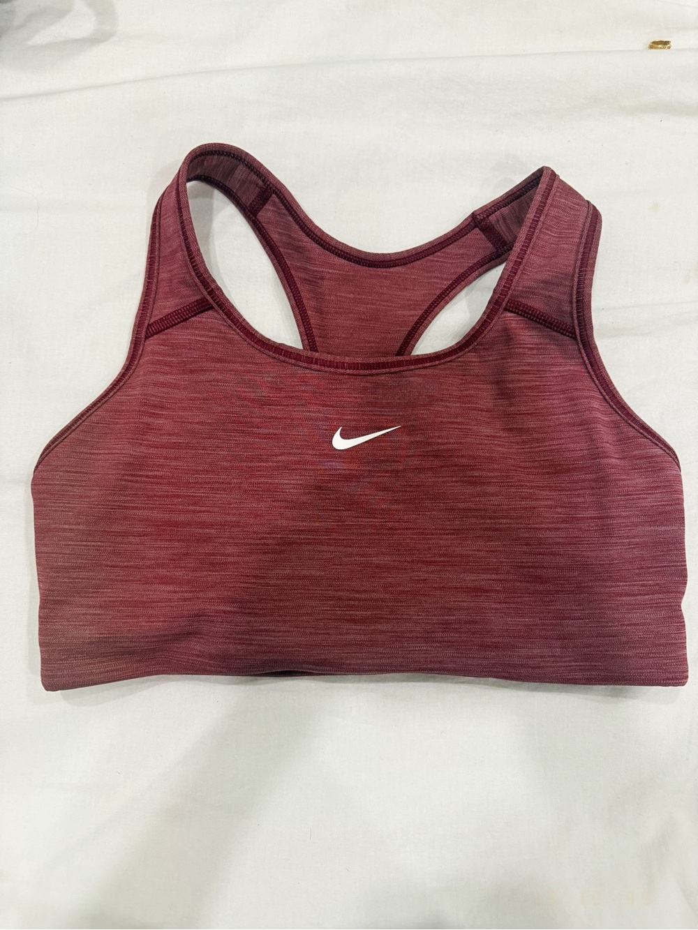 Nike Burgundy Heather Racerback Sports Bra with White Swoosh